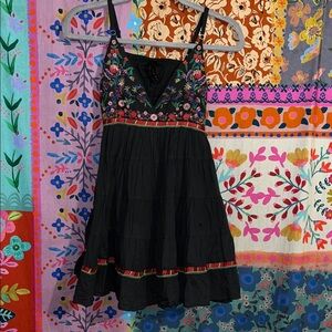 RAGA Black Floral Embroidered Cotton Mini Dress Size XS NWOT